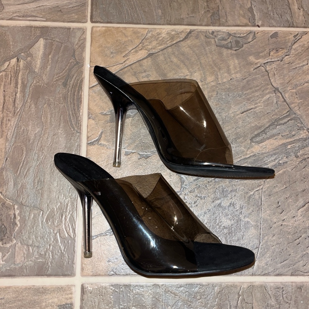 Black sheer mule heel shoes